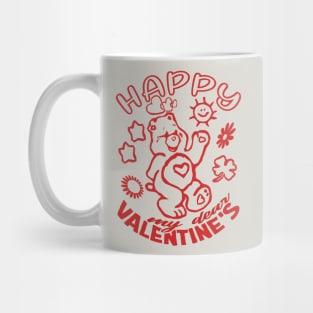 Happy Valentines, my dear: Loveful Red Bear in a Serene World of Hearts and Flowers Mug